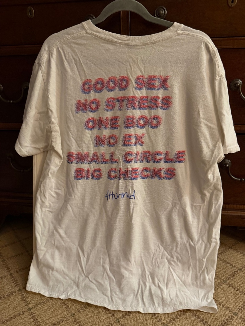 Vintage 4Hunnid "Good S** No Stress" White Graphic T-Shirt L